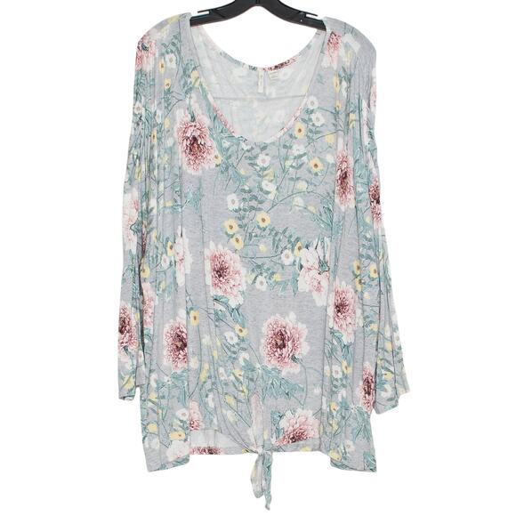 Cato Top Floral Cottage Boho Romantic Feminine Prairie Tie Front Gray Size 26/28 - Picture 1 of 6
